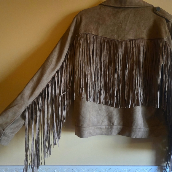 L&B Brown Faux Suede Fringe Leather Jacket Lucky & Blesed. - Picture 4 of 5